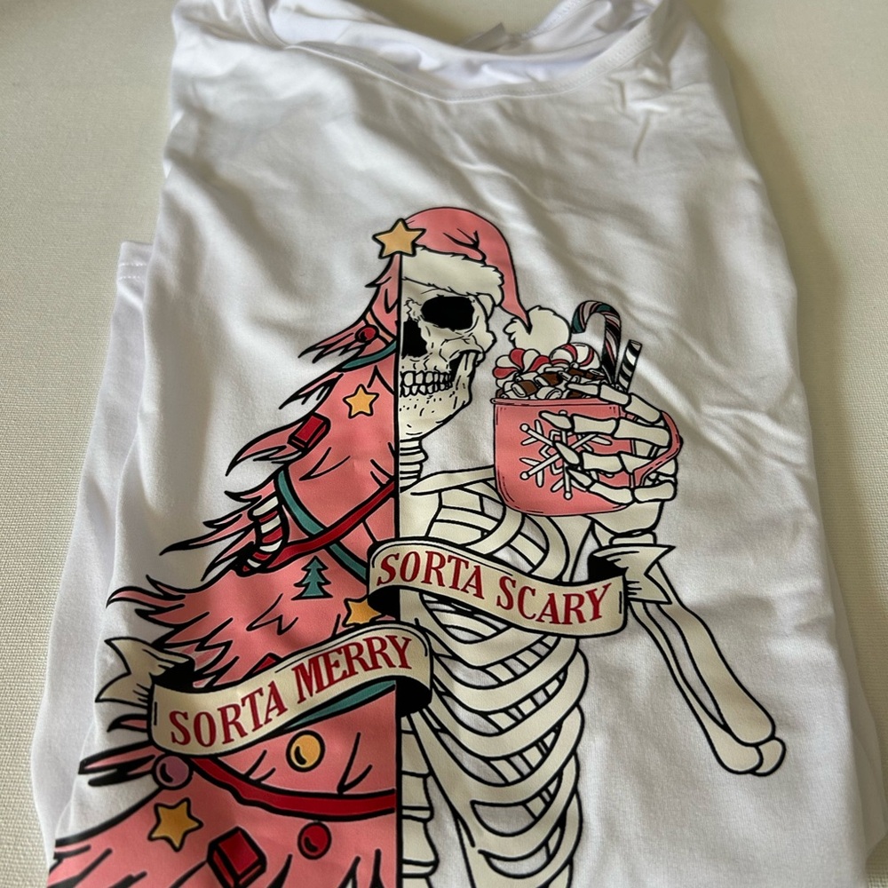 White Graphic Tee with Skeleton Design
